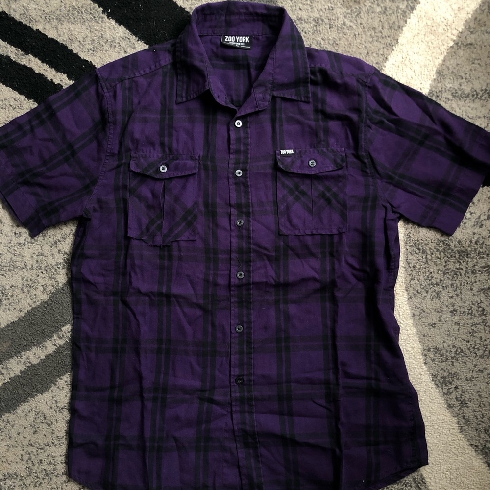 Zoo York Purple and Black Plaid Short-Sleeve Button Shirt